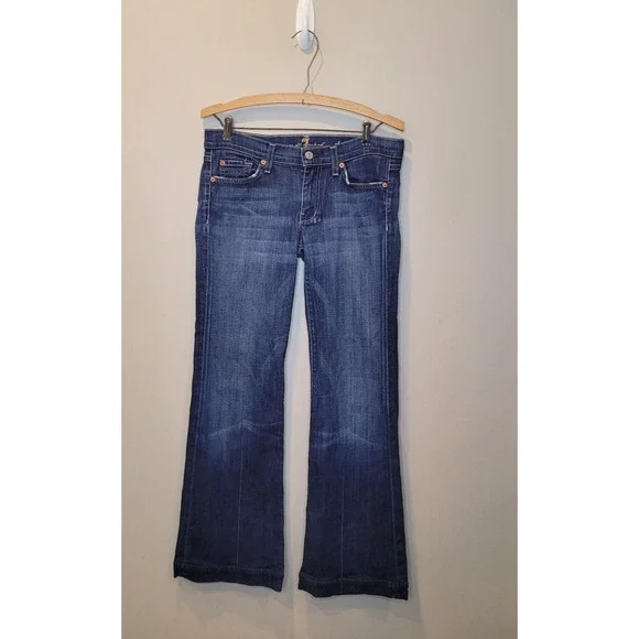 7 For All Mankind Womens Dojo Blue Denim Low Rise Flare Jeans Size 28 - Picture 5 of 16